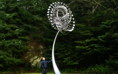 He Touches This Strange Silver Sculpture. But When The Wind Hits It Blew My Mind!