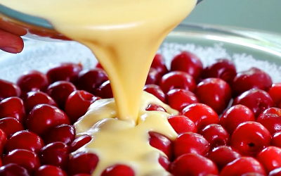 She Takes Batter And Pours It Over These Ripe Cherries. But When She’s Done Mouth YUM!