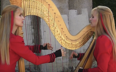 Twins Start Playing A Strange Song On The Harp. But Once It Gets Going An Unexpected Surprise!